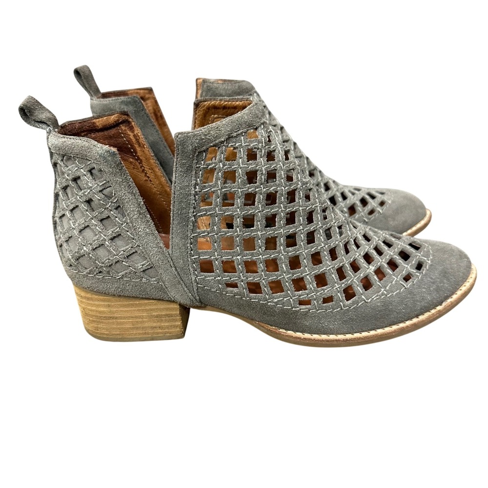 Jeffrey Campbell Taggart Ankle Boots Grey Suede Laser‎ Cut Block Heel Size 8